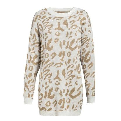 Knitted Long Sleeve Pullover Women's Loose Leopard Print Oversized Sweaters