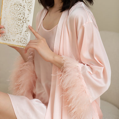 2025 Women S Silk Pajama Set Sexy Long Sleeve Cardigan Sleepwear Ice Silk Two Piece Loungewear For Home