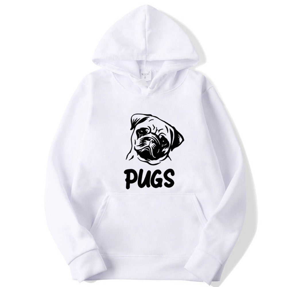Hip Hop Pug Printed Hoodie – Retro Street Style for Men & Women