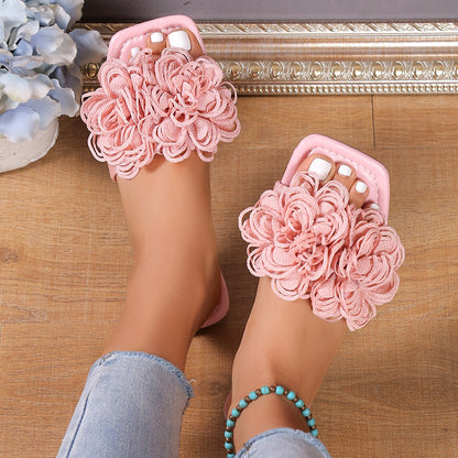 Pink Flower Design Super Comfort Flat Slipper For Women