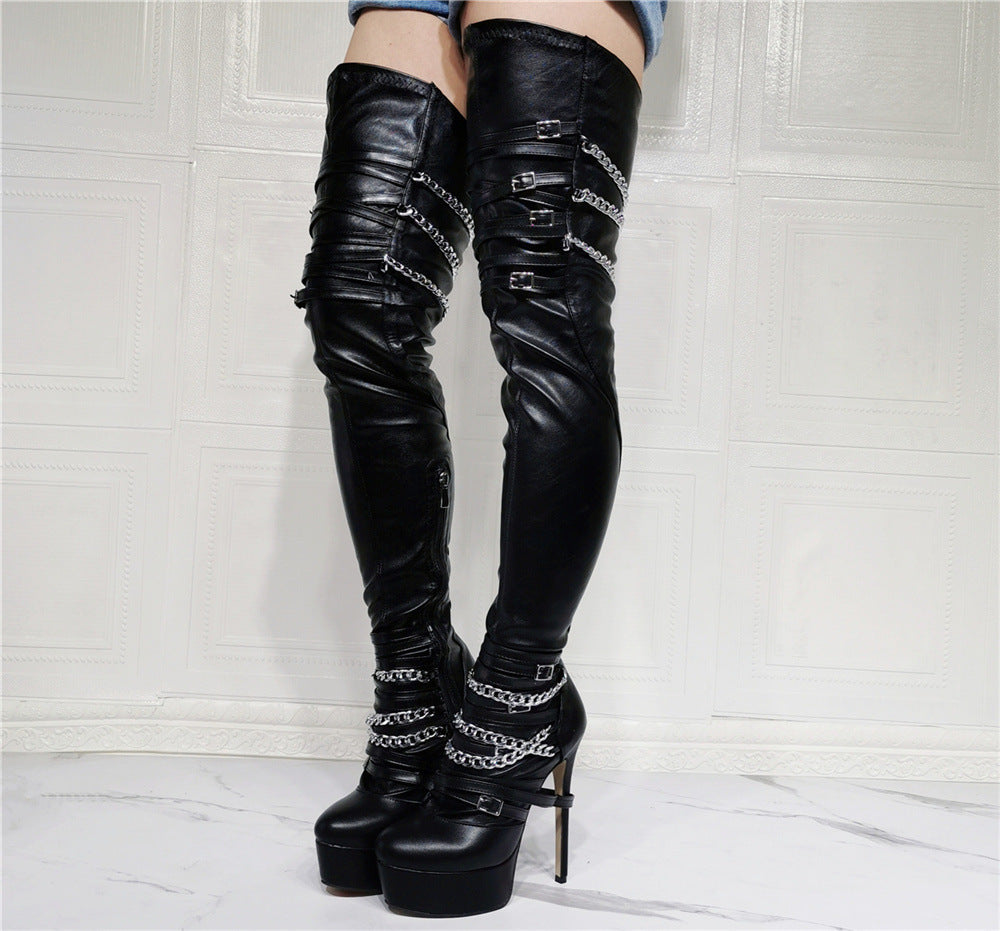 Thin Heel Leather Knee Thigh High Exclusive Boot For Women