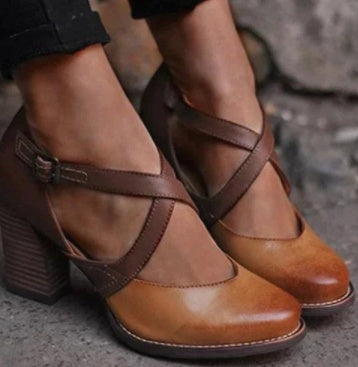 Orange Belt Elegant High Heel Pointed Toe Shoes For Women