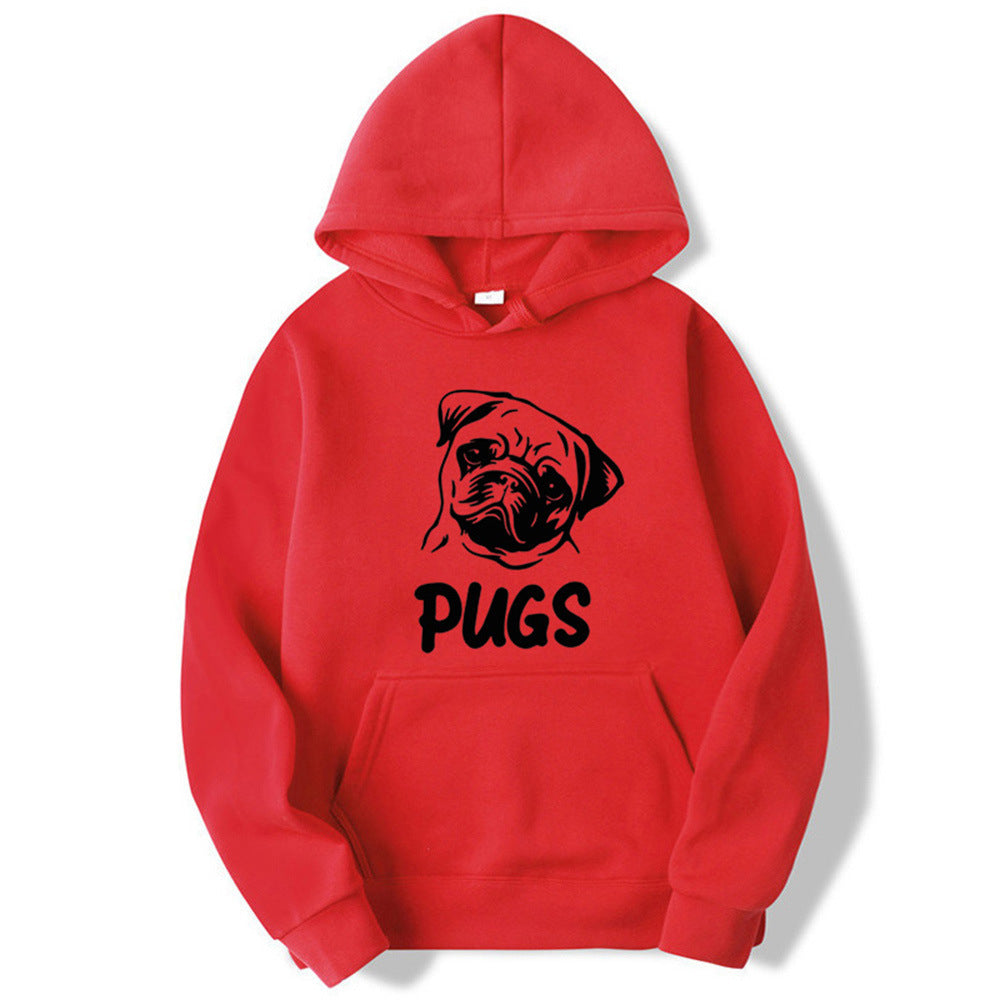 Hip Hop Pug Printed Hoodie – Retro Street Style for Men & Women