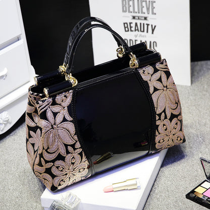 Glamorous Patent Leather Handbag Sequin Bead Shoulder Crossbody