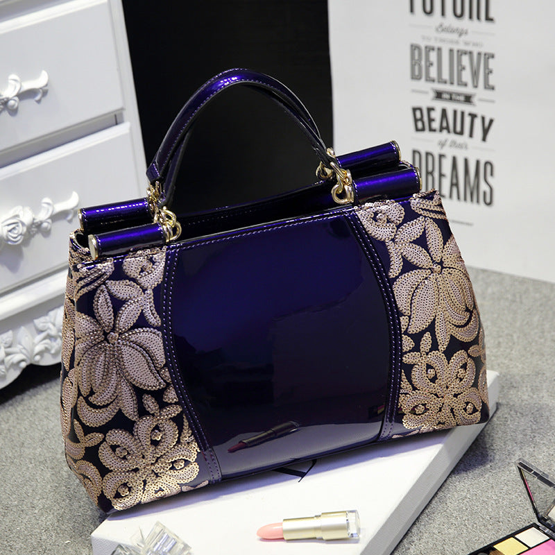 Glamorous Patent Leather Handbag Sequin Bead Shoulder Crossbody