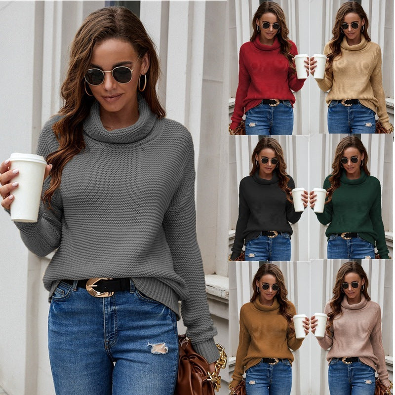Cozy Thick Thread High Collar Pullover Sweater for Women