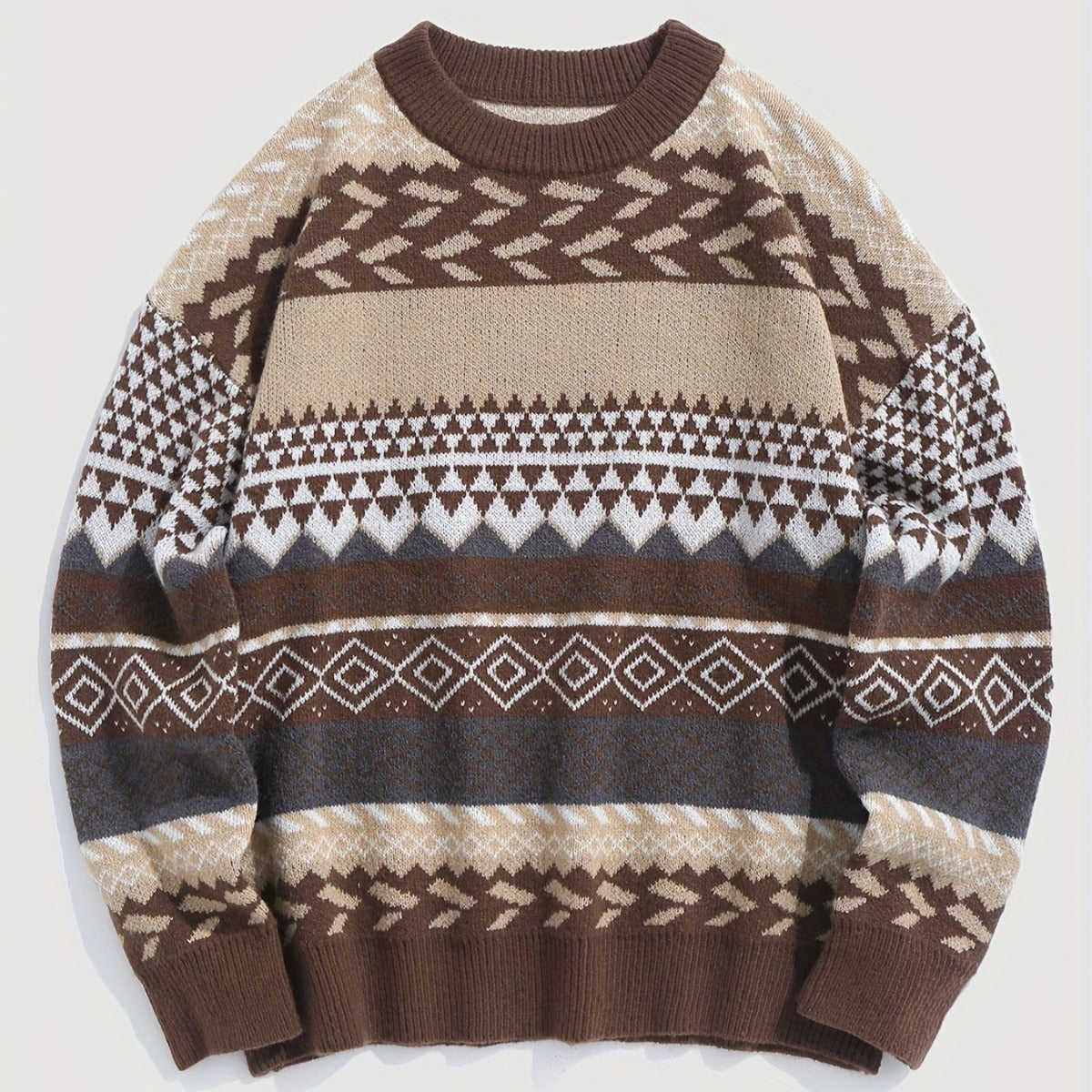 Diamond Pattern Pullover Sweater – Wool Blend Knit for Women