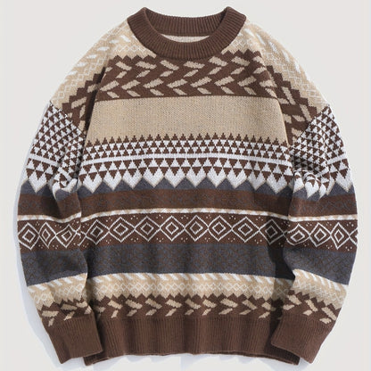 Diamond Pattern Pullover Sweater – Wool Blend Knit for Women