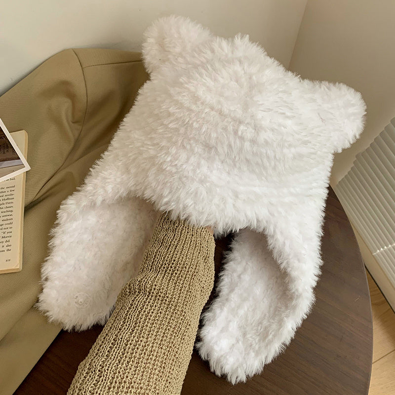 Cute Cartoon Bear Designed Women Ear Protection Thick Hat