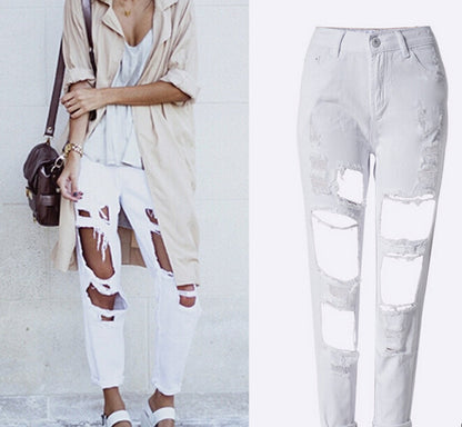 Judi In Street Style Ripped Skinny Mid Waist Denim Pants