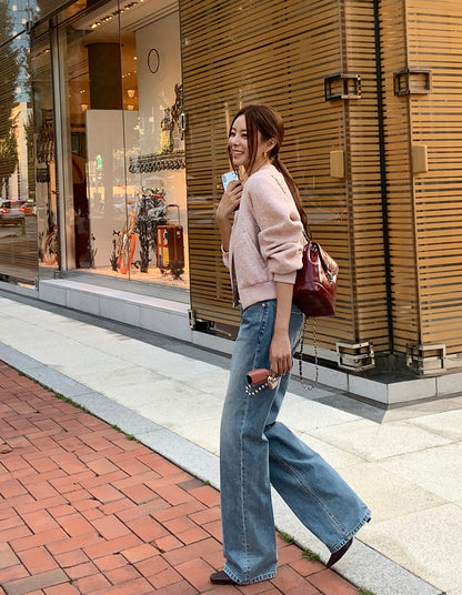 Korean Office Style Round Neck Tweed Jacket