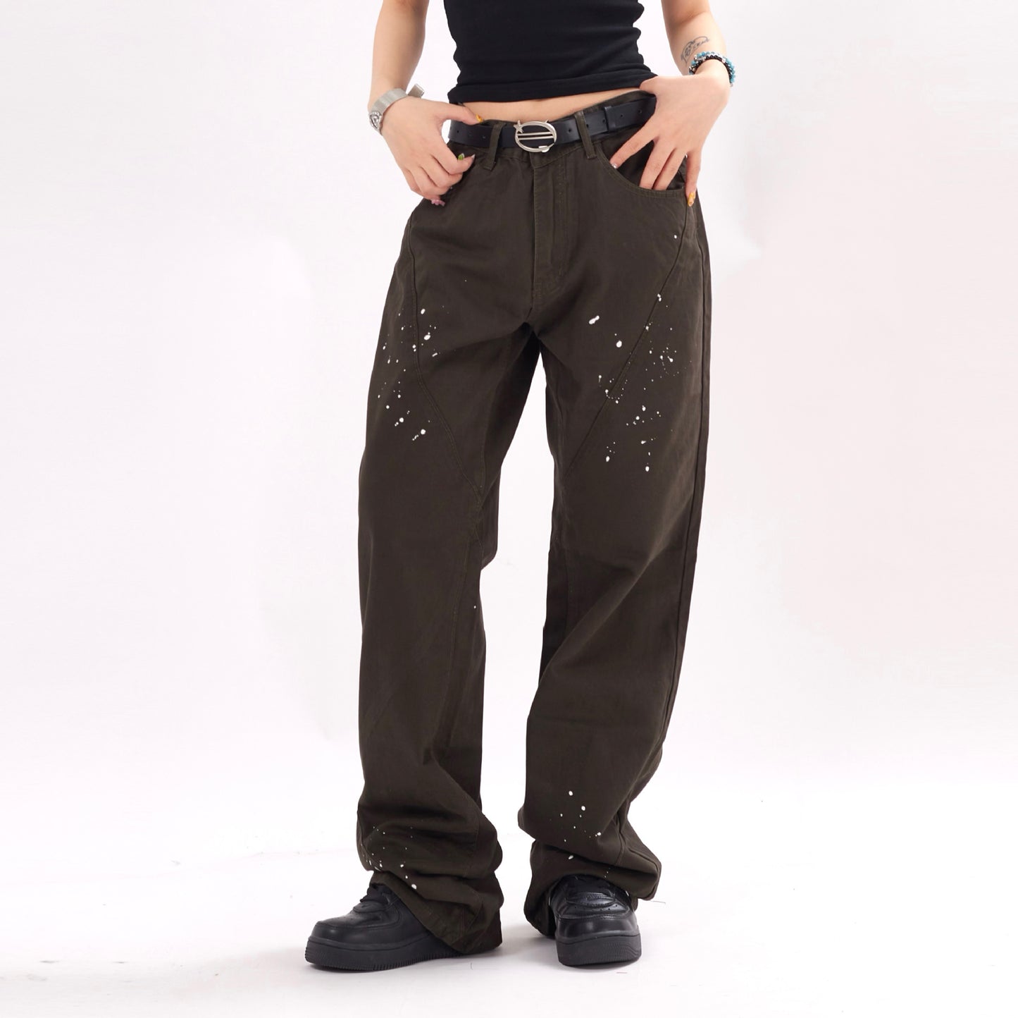 Unisex Loose Casual Dotted Trousers – Mid-Waist Relaxed Cotton Pants