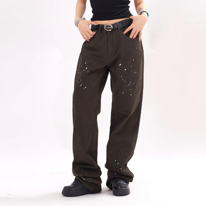 Unisex Loose Casual Dotted Trousers – Mid-Waist Relaxed Cotton Pants