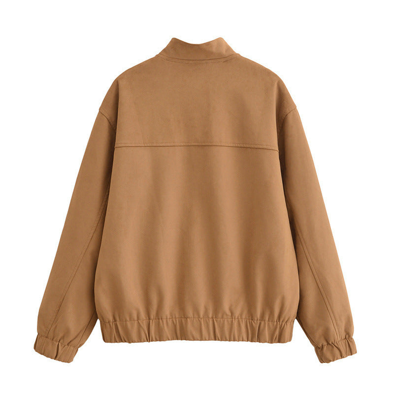 Autumn Camel Color Suede Short Jacket For Women