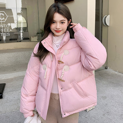 Cotton Filling Button Down Puffy Women Blue Oversized Coats