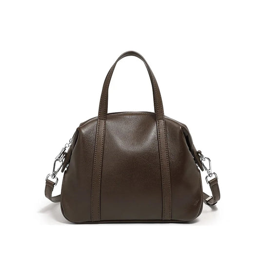 Cowhide Leather Bowling Bag – Luxury Shoulder & Crossbody Handbag