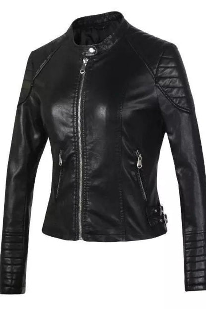 Black leather jacket on a white background