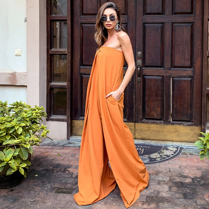 High-Waisted Wide-Leg Jumpsuit for Women – Elegant Cotton Blend Outfit 2025