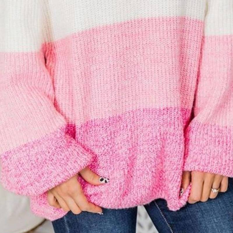 Cozy Striped Mohair Crewneck Sweater – Soft Loose Knit Pullover