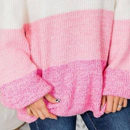 Cozy Striped Mohair Crewneck Sweater – Soft Loose Knit Pullover