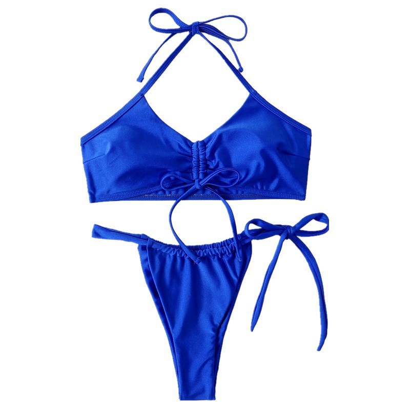 Blue Halter Neck Bikini Set | High-Waist Sporty Swimwear