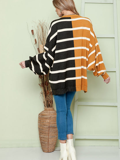 Women’s Striped Loose Pullover Long Sleeve Hoodie – Casual Japanese & Korean Style