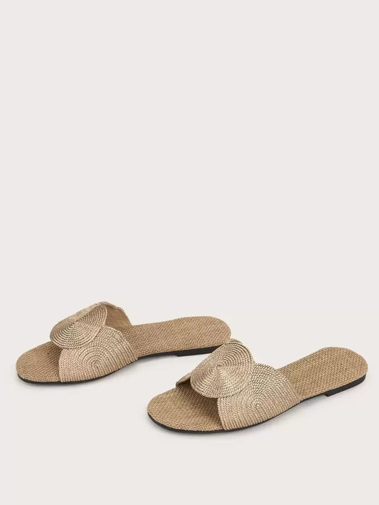 Khaki Strappy Slingback Sandals – Comfortable Flat Summer Slides with Tropical Print