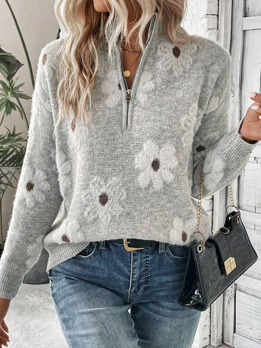 Flower Pattern New Oversized Sweaters for Women – Casual Pullover, Japanese & Korean Winter Outfit
