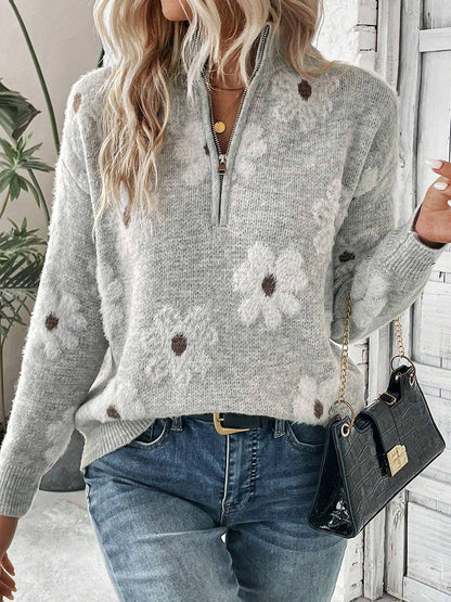 Flower Pattern New Oversized Sweaters for Women – Casual Pullover, Japanese & Korean Winter Outfit