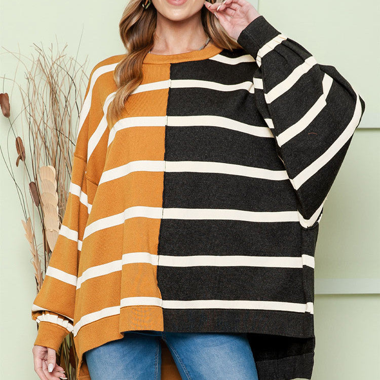 Women’s Striped Loose Pullover Long Sleeve Hoodie – Casual Japanese & Korean Style
