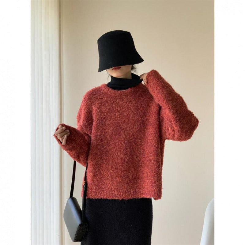 Cozy Vintage Furry Round Neck Pullover Sweater