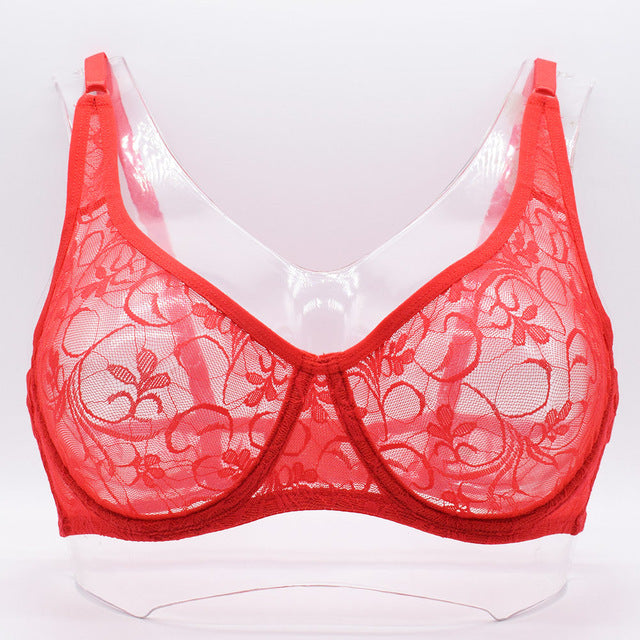 Women Plus Size Thin Floral Cup Lace Bras