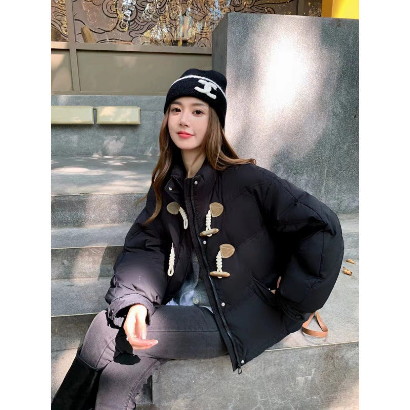 Cotton Filling Button Down Puffy Women Blue Oversized Coats