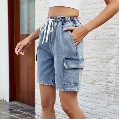 Women’s Washed Five-Point Denim Shorts – Trendy Summer Streetwear Outfit