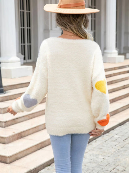 Oversized Wool Sweater for Women – Cozy Pullover with Heart Print