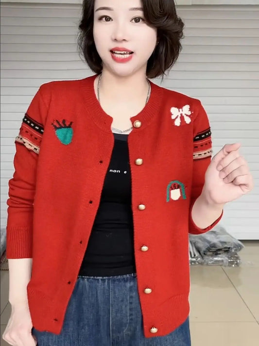 Women's Striped Single Breasted Knit Cardigan