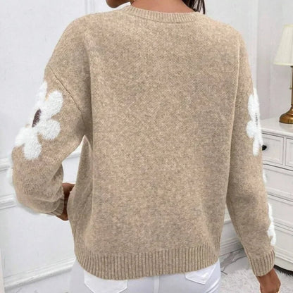 2025 Flower Jacquard Pullover Sweater for Women – Elegant Autumn/Winter Knitted Top, Casual Fashion Sweater for Women