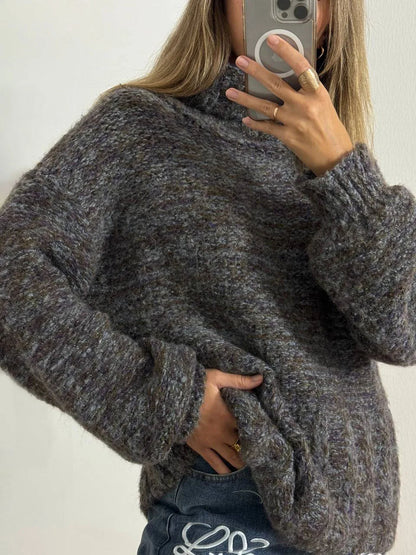 Thick Wool Turtleneck Sweater – Fluffy Loose Winter Knit Pullover