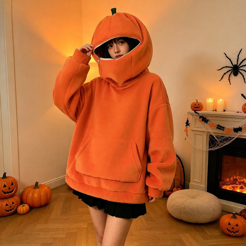 Cozy Pumpkin Patch Outfit: Oversized Pumpkin Zip-Up Hoodie