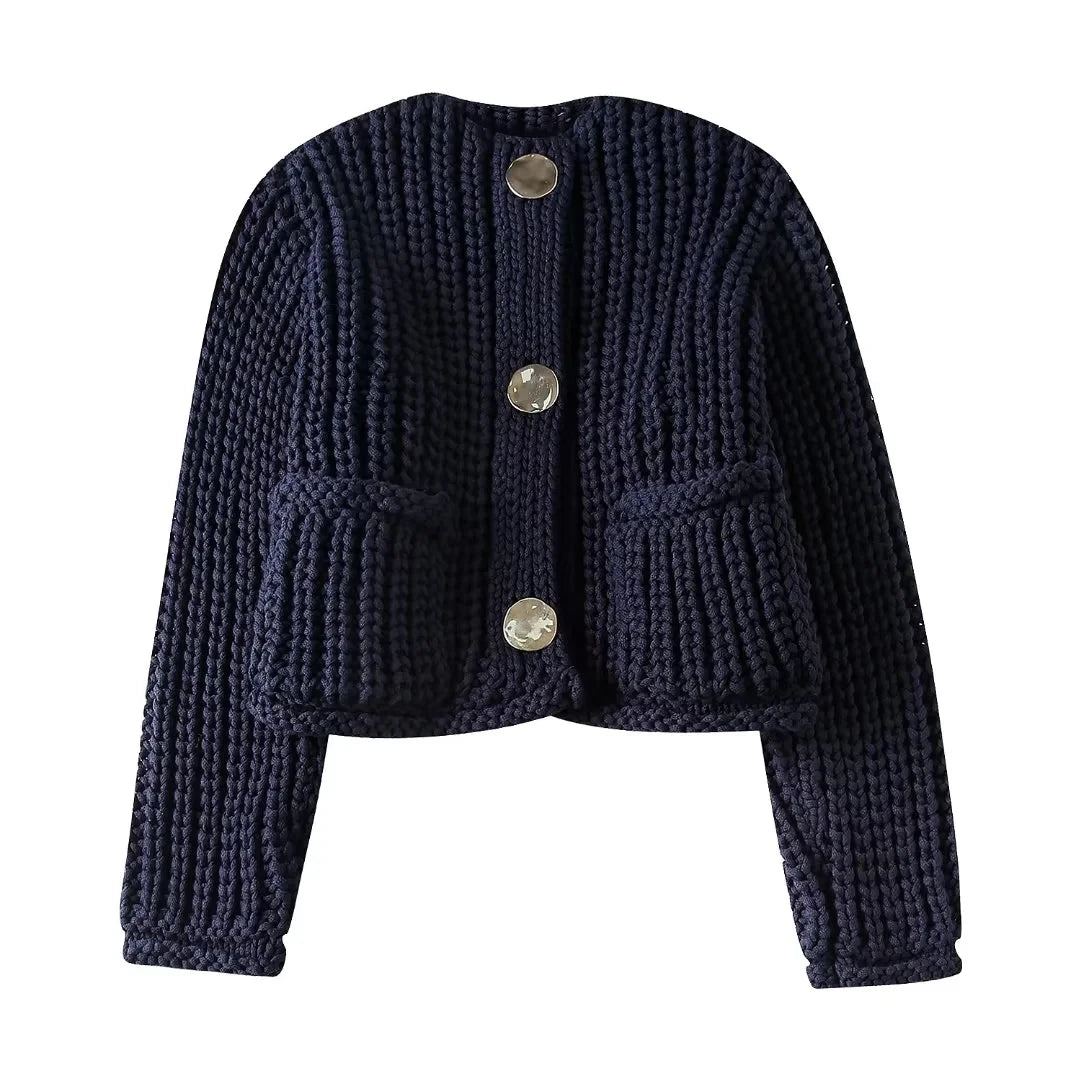 Modern Heritage: Chic PU-Collar Loose Knit Cardigan