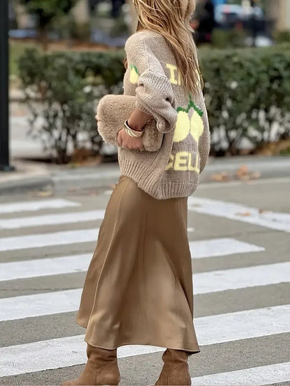 Lemon Knit Button Cardigan – Loose Lantern Sleeve Autumn Winter Sweater