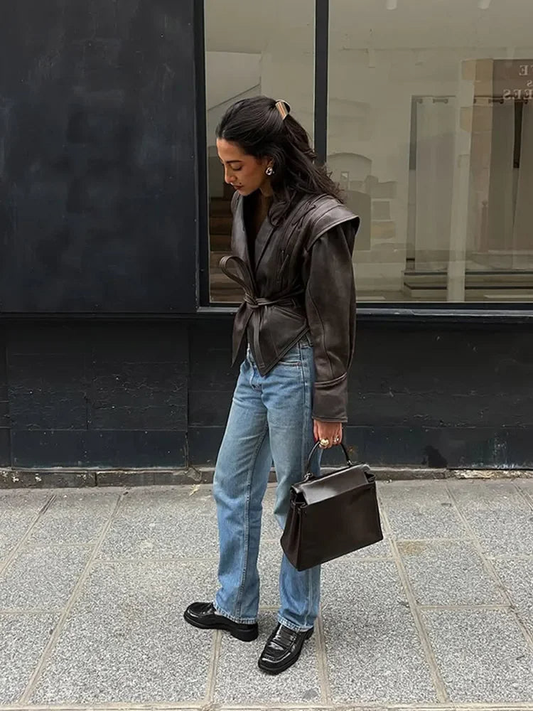 Vintage Faux Leather Jacket – Elegant Coats & Jackets for Women | Autumn Fashion 2025 Outfit