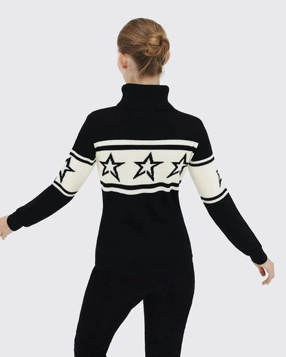 European & American Y2K Street Women’s High-End High-Neck Sweater – Star Stitching Pattern, Warm Knitted Pullover Sweater