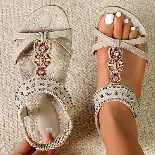 Summer Radiant Beads Women’s Flat Sandals – Elegant & Comfortable Summer Slides