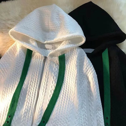 Korean Waffle Zipper Hoodie – Men’s Plaid Streetwear