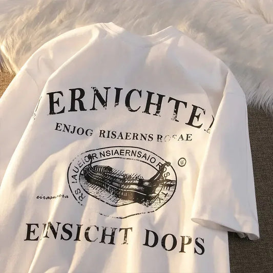 Letter Print Loose Fit Cotton Tee – Women’s Casual Long Sleeve T-Shirt, Street Style Outfit