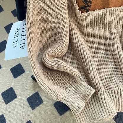 Loose Knit Spliced Sweater – Korean Style Pullover for Autumn Winter