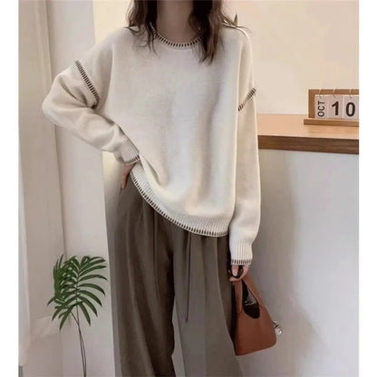 High-Quality Wool Sweater for Women – O-Neck Fashion Knit Pullover, Soft & Loose Casual Warm Top, Autumn/Winter Knitwear