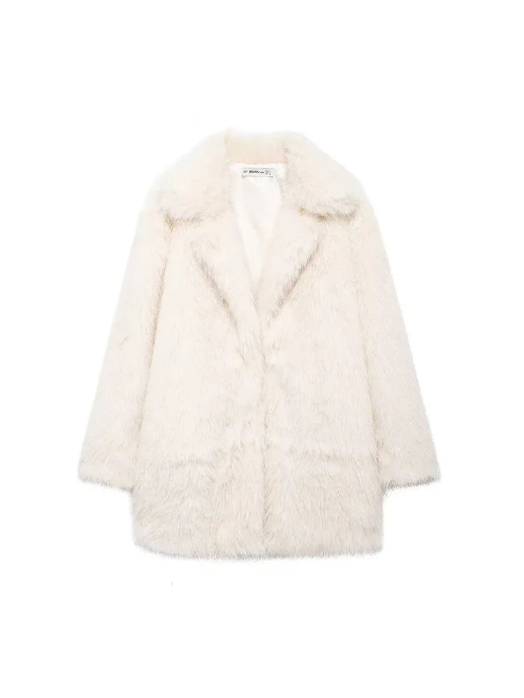 Autumn Winter Fashion Chic Beige Faux Fur Jackets