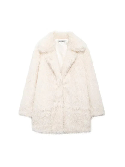 Autumn Winter Fashion Chic Beige Faux Fur Jackets